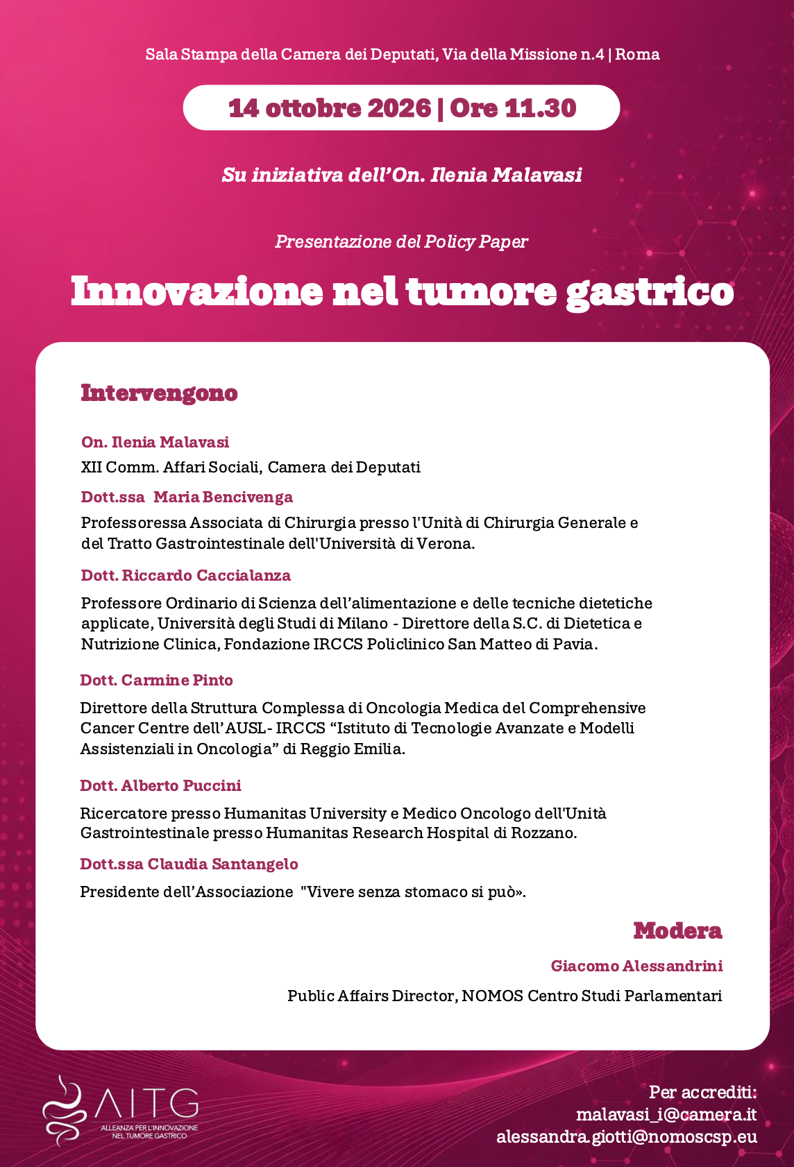 Conferenza stampa di presentazione del Policy Paper “Innovazione nel tumore gastrico”